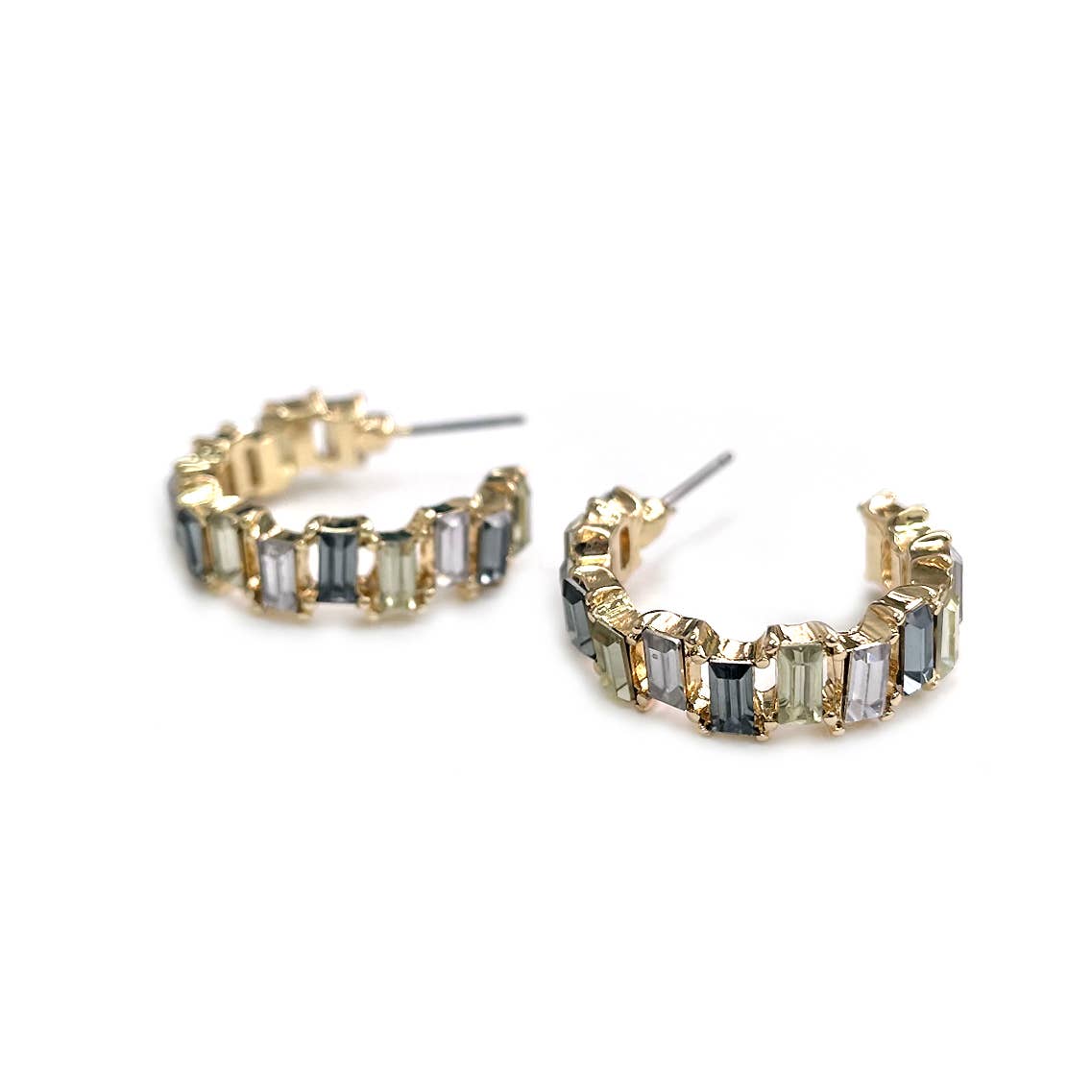 Baguette Resin Stone Beads Linked C Shape Hoop Earrings - Charmed Paisley