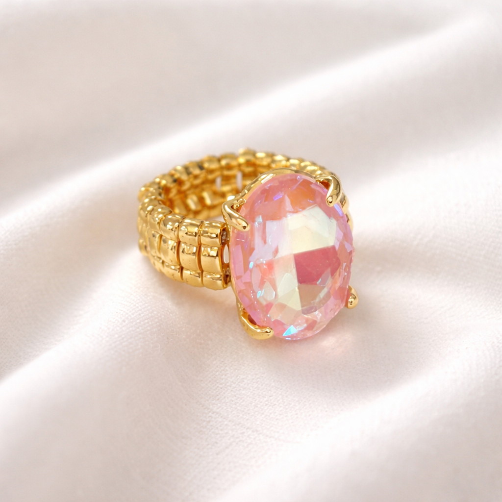 Oval Shape Glass Cocktail Cut Stretched Ring - Charmed Paisley