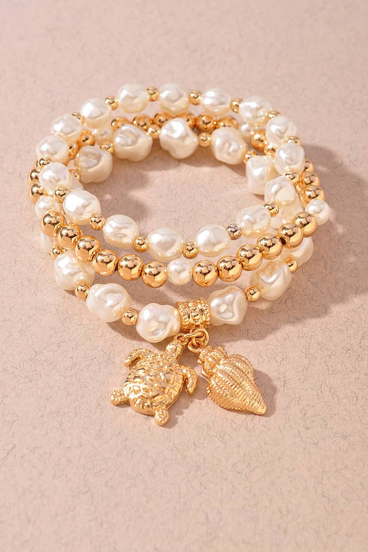 Pearl & Gold Beaded Charm Bracelet