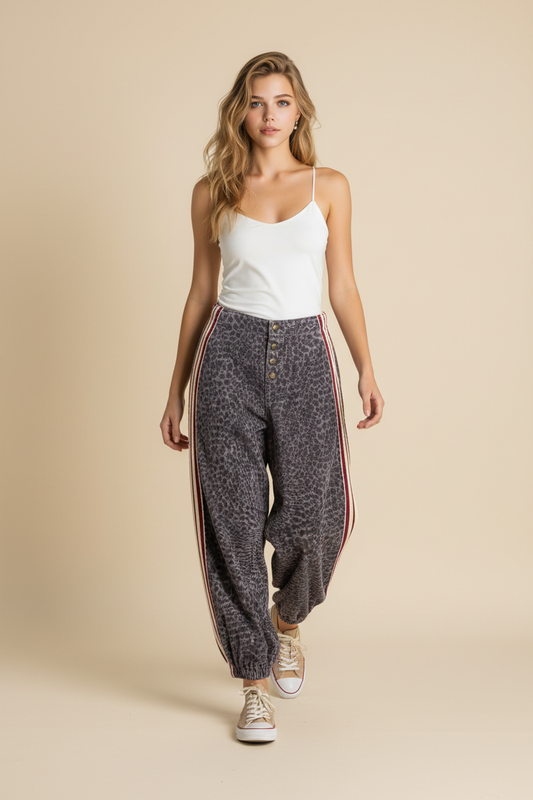 POL Purple Leopard Barrel Pants