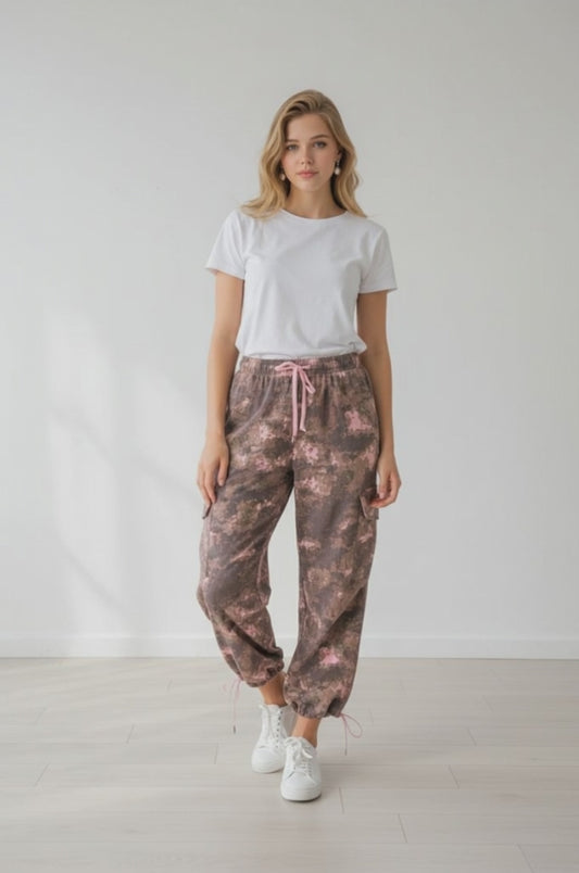 Davi & Dani Watercolor Camo Barrel Jogger Pants