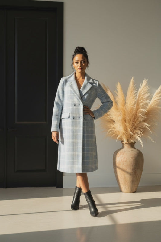 Blue Plaid Trench Coat